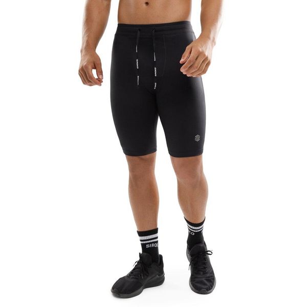 Męskie treningowe legginsy kolarki Fitness Siroko Press. Czarne legginsy męskie SIROKO, bez wzorów, z materiału. W wyprzedaży za 84.00 zł.