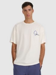 4F T-shirt oversize z nadrukiem męski - beżowy L. Brązowe t-shirty męskie 4f, l, bez wzorów, z bawełny, bez kołnierzyka, bez ramiączek. Za 79.99 zł.