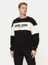 Guess Jeans Bluza M4BQ39 K9V31 Czarny Classic Fit. Czarne bluzy nierozpinane męskie Guess Jeans, m, z aplikacjami, z bawełny, bez ramiączek, bez kaptura. Za 189.99 zł.