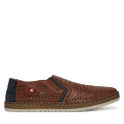 Półbuty Rieker. Brązowe codzienne półbuty męskie Rieker, bez wzorów, bez obcasa, bez zapięcia. Za 249.99 zł.