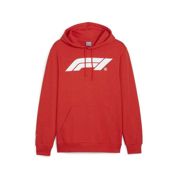 Męska bluza z kapturem w wyścigowym stylu F1 ESS PUMA. Czerwone bluzy nierozpinane męskie Puma, l, bez wzorów, z dzianiny, z kapturem. Za 299.00 zł.