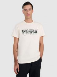 4F T-shirt regular z nadrukiem męski - biały S. Białe t-shirty męskie 4f, m, bez wzorów, ze skóry, bez kołnierzyka, bez ramiączek. Za 69.99 zł.