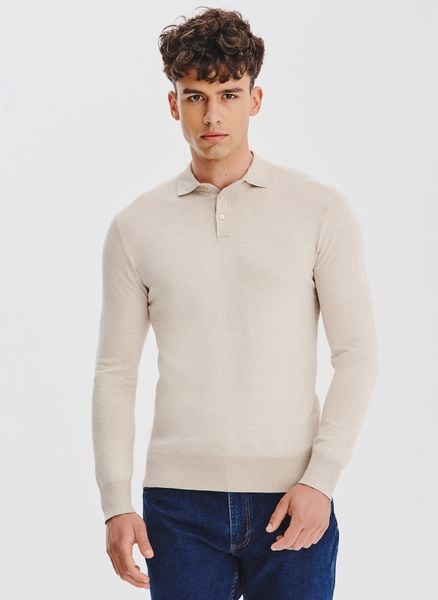 Sweter polo w kolorze beżowym. Brązowe swetry męskie Pako Lorente, bez wzorów, z poliamidu, bez kołnierzyka, bez ramiączek. Za 199.99 zł.