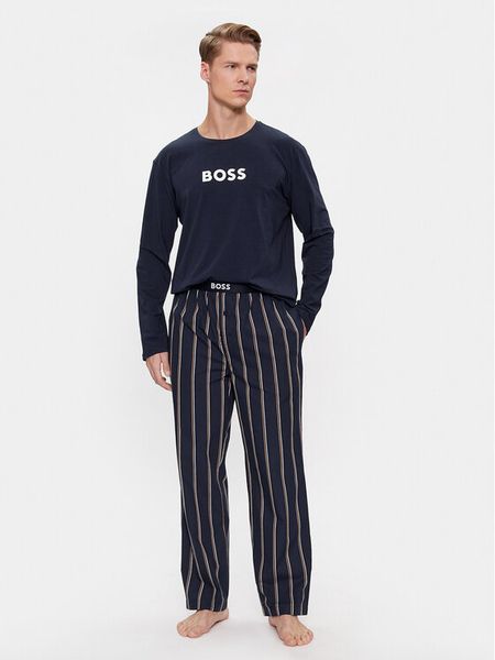 Boss Piżama Easy 50488084 Granatowy Regular Fit. Niebieskie piżamy męskie Boss, l, bez wzorów, z bawełny, bez kołnierzyka, bez ramiączek. Za 369.99 zł.