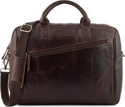 Beltimore Torba męska skórzana na ramię laptopa duża ciemno-brązowa biznesowa Beltimore N01. Brązowe torby na laptopa męskie Beltimore, bez wzorów, duże. Za 417.99 zł.