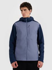 4F Kurtka softshell wiatroodporna męska - granatowa XL. Niebieskie kurtki softshell męskie 4f, na zimę, m, bez wzorów, z dzianiny, z kapturem, windstopper. W wyprzedaży za 199.99 zł.