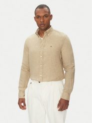 Tommy Hilfiger Koszula MW0MW34602 Beżowy Regular Fit. Brązowe koszule męskie Tommy Hilfiger, m, bez wzorów, ze lnu, bez kołnierzyka, bez ramiączek. Za 279.99 zł.