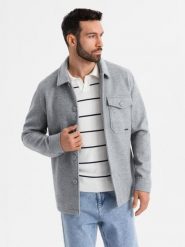 Lekka flauszowa kurtka męska z dodatkiem wiskozy – szara V2 - Rozmiar: XL. Szare kurtki męskie Ombre Clothing, m, bez wzorów, z materiału, bez ramiączek, bez kaptura. W wyprzedaży za 169.99 zł.