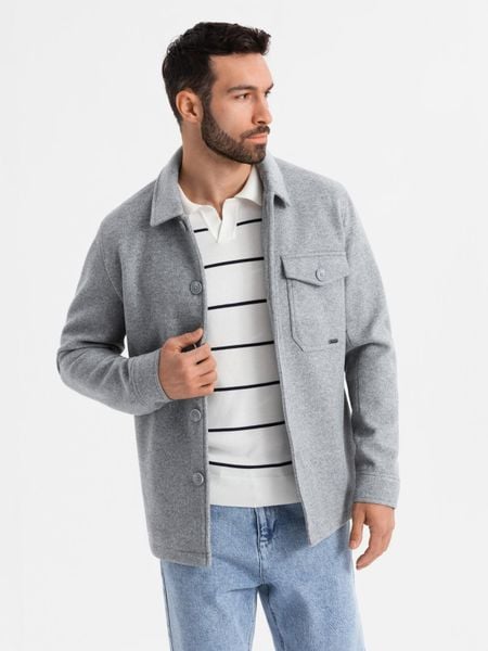 Lekka flauszowa kurtka męska z dodatkiem wiskozy – szara V2 - Rozmiar: XXL. Szare kurtki męskie Ombre Clothing, m, bez wzorów, z materiału, bez ramiączek, bez kaptura. W wyprzedaży za 169.99 zł.