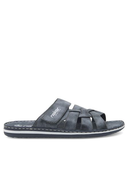 Rieker Klapki 21073-14 Granatowy. Niebieskie klapki i japonki męskie Rieker, bez wzorów, ze skóry. Za 229.99 zł.