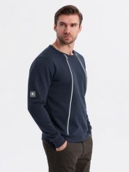 Bluza męska z ozdobnymi zamkami z przodu granatowa V2 OM-SSNZ-0187 XXL. Bluzy nierozpinane męskie Ombre, m, bez wzorów, bez ramiączek, bez kaptura. Za 287.44 zł.