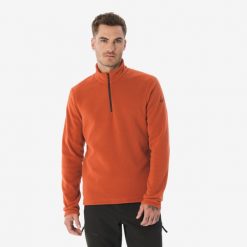 Polar turystyczny męski Quechua MH100. Brązowe bluzy z polaru męskie QUECHUA, m, bez wzorów, z materiału, sportowe, bez ramiączek, bez kaptura. Za 49.99 zł.