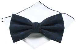 Męska Mucha (Poszetka w Zestawie) - Chattier - Granat, Delikatny Wzór. Niebieskie krawaty i muchy męskie Chattier, bez wzorów, eleganckie. Za 59.00 zł.