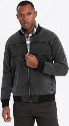 Męska jeansowa kurtka bomberka z efektem stone wash czarna V2 OM-JADJ-0163 XXL. Czarne kurtki męskie Ombre, m, bez wzorów, z jeansu, bez ramiączek, bez kaptura. Za 453.86 zł.