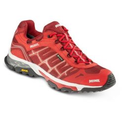 Buty Meindl Finale GTX Buty Meindl Finale GTX 8. Czerwone buty trekkingowe męskie Meindl, bez wzorów, sportowe, bez obcasa, bez zapięcia. W wyprzedaży za 603.84 zł.