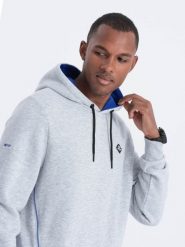 Bluza męska z kapturem z kieszenią na zamek - szary melanż V5 - Rozmiar: XL. Szare bluzy z kapturem męskie Ombre Clothing, l, bez wzorów, z bawełny, z kapturem. W wyprzedaży za 69.99 zł.