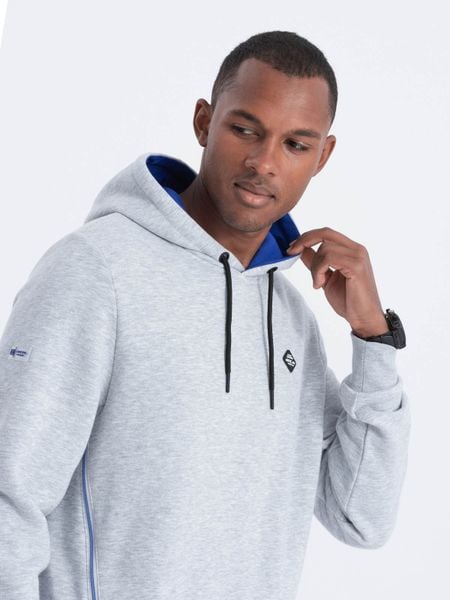 Bluza męska z kapturem z kieszenią na zamek - szary melanż V5 - Rozmiar: XL. Szare bluzy z kapturem męskie Ombre Clothing, l, bez wzorów, z bawełny, z kapturem. W wyprzedaży za 69.99 zł.