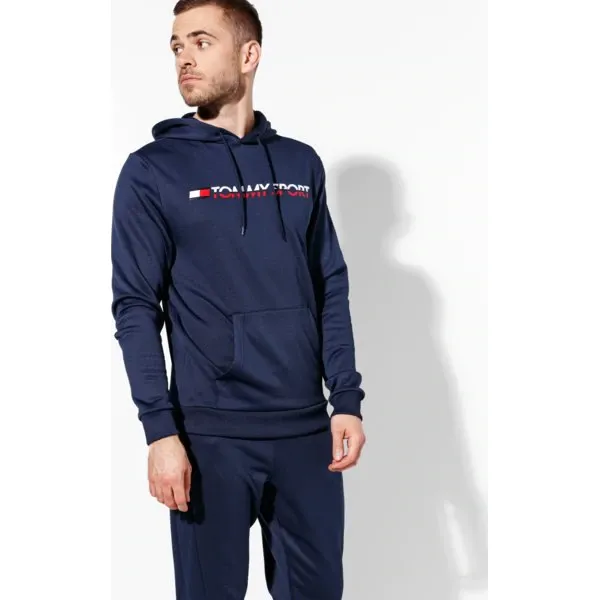 Tommy Sport Bluza Z Kapturem Vertical Logo , granatowy, rozmiar XL. Niebieskie bluzy nierozpinane męskie Tommy Hilfiger, m, bez wzorów, z materiału, z kapturem. W wyprzedaży za 219.99 zł.