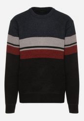 Granatowy Sweter z Wełną z Eleganckim Kołnierzykiem Koszulowym Espalea. Niebieskie swetry męskie Born2be, z aplikacjami, z dzianiny, biznesowe, bez kołnierzyka, bez ramiączek. Za 89.99 zł.