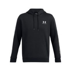Bluza z kapturem z logo na paskach Under Armour Icon Fleece. Białe bluzy nierozpinane męskie Under Armour, m, bez wzorów, eleganckie, bez ramiączek, z kapturem. Za 348.50 zł.