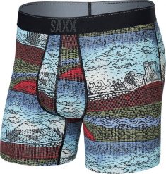 SAXX Bokserki męskie trekkingowe / sportowe z rozporkiem SAXX QUEST Boxer Brief Fly fale górskie - niebieskie S. Niebieskie bokserki męskie Saxx, m, bez wzorów. Za 103.99 zł.