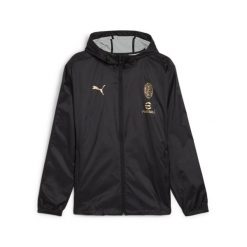 Kurtka treningowa Milan AC 2024/25. Czarne kurtki treningowe męskie Puma, bez wzorów, bez kaptura, do piłki nożnej. W wyprzedaży za 222.00 zł.