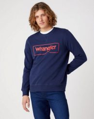 WRANGLER FRAME LOGO CREW MĘSKA BLUZA KLASYCZNA NADRUK NAVY W662HA114 112320240. Niebieskie bluzy nierozpinane męskie Wrangler, l, bez wzorów, klasyczne, bez ramiączek, bez kaptura. W wyprzedaży za 89.99 zł.