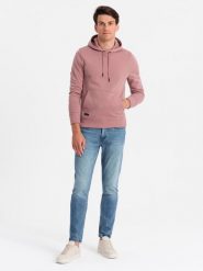 Bluza dresowa męska kangurka z kapturem BASIC – ciemnoróżowa V4 - Rozmiar: L. Czerwone bluzy nierozpinane męskie Ombre Clothing, l, bez wzorów, z dresówki, sportowe, bez ramiączek, z kapturem. W wyprzedaży za 142.49 zł.