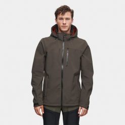 Kurtka męska softshell Alpinus Roignais. Brązowe kurtki softshell męskie Alpinus, m, bez wzorów, z softshellu, bez kaptura, trekkingowe. Za 399.00 zł.