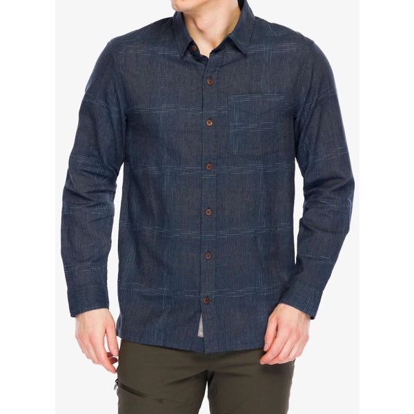 Koszula turystyczna męska Royal Robbins Hempline Spaced LS. Niebieskie koszule męskie ROYAL ROBBINS, m, bez wzorów, bez kołnierzyka, bez ramiączek. Za 303.99 zł.