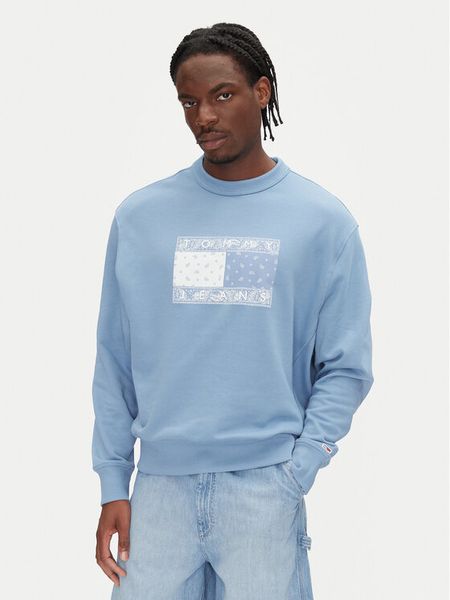 Tommy Jeans Bluza Paisley Flag DM0DM20832 Niebieski Relaxed Fit. Niebieskie bluzy nierozpinane męskie Tommy Jeans, m, bez wzorów, z bawełny, bez ramiączek, bez kaptura. Za 229.99 zł.