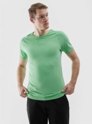 4F Koszulka bezszwowa do biegania w terenie męska - zielona S/M. Zielone t-shirty sportowe męskie 4f, m, bez wzorów, z dzianiny, klasyczne, bez ramiączek. W wyprzedaży za 59.99 zł.