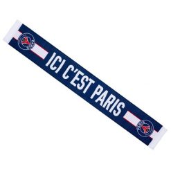 Paris Saint Germain szalik kibica scarf wielokolorowy. Niebieskie szaliki męskie PSG, bez wzorów, sportowe. Za 99.00 zł.