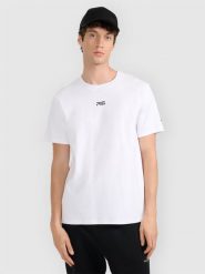 4F T-shirt regular z nadrukiem męski 4F x Robert Lewandowski - biała S. Białe t-shirty sportowe męskie 4f, l, bez wzorów, z bawełny, sportowe, bez ramiączek. Za 99.99 zł.