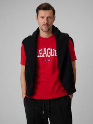 4F T-shirt regular z nadrukiem męski - czerwony 3XL. Czerwone t-shirty męskie 4f, m, bez wzorów, z bawełny, bez kołnierzyka, bez ramiączek. Za 59.99 zł.