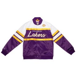 Bluza dresowa zapinana na guziki Los Angeles Lakers. Fioletowe bluzy rozpinane męskie Mitchell & Ness, bez wzorów, z dresówki, sportowe, bez ramiączek, bez kaptura. W wyprzedaży za 446.00 zł.