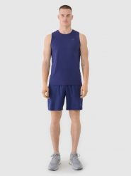 4F Spodenki treningowe szybkoschnące męskie - granatowe XL. Niebieskie szorty sportowe męskie 4f, bez wzorów, z dzianiny, sportowe. Za 79.99 zł.