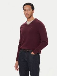 Tommy Hilfiger Sweter MW0MW28047 Bordowy Regular Fit. Czerwone kardigany męskie Tommy Hilfiger, m, bez wzorów, z bawełny, bez ramiączek. Za 469.99 zł.