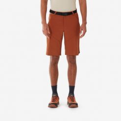 Spodenki turystyczne męskie Quechua MH500. Brązowe szorty sportowe męskie QUECHUA, bez wzorów, z elastanu, sportowe. Za 99.99 zł.