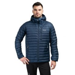 Kurtka puchowa męska Rab Microlight Alpine. Niebieskie kurtki męskie RAB, na zimę, m, bez wzorów, z puchu, sportowe, bez ramiączek, z kapturem. Za 1,029.00 zł.