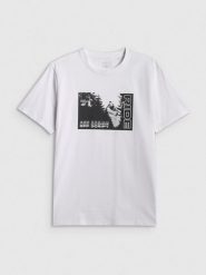 4F T-shirt relaxed z nadrukiem męski - biały M. Białe t-shirty męskie 4f, m, bez wzorów, z bawełny, bez kołnierzyka, bez ramiączek. Za 79.99 zł.