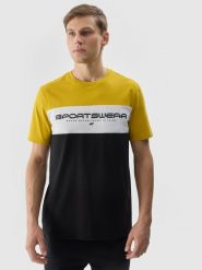 4F T-shirt z nadrukiem męski - żółty S. Żółte t-shirty męskie 4f, m, bez wzorów, z bawełny, bez kołnierzyka, bez ramiączek. W wyprzedaży za 39.99 zł.