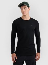 4F Longsleeve slim gładki męski - czarny XXL. Czarne koszulki męskie z długim rękawem 4f, m, bez wzorów, bez kołnierzyka, bez ramiączek. Za 69.99 zł.