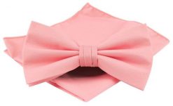 Męska Mucha z Poszetką w Zestawie - Chattier - Jasna Brzoskwinia. Krawaty i muchy męskie His Story, bez wzorów, z poliesteru, eleganckie. Za 59.00 zł.
