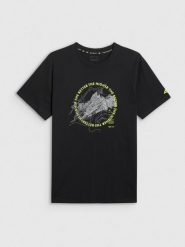 4F T-shirt regular z nadrukiem męski - czarny L. Czarne t-shirty męskie 4f, l, bez wzorów, z bawełny, bez kołnierzyka, bez ramiączek. Za 69.99 zł.