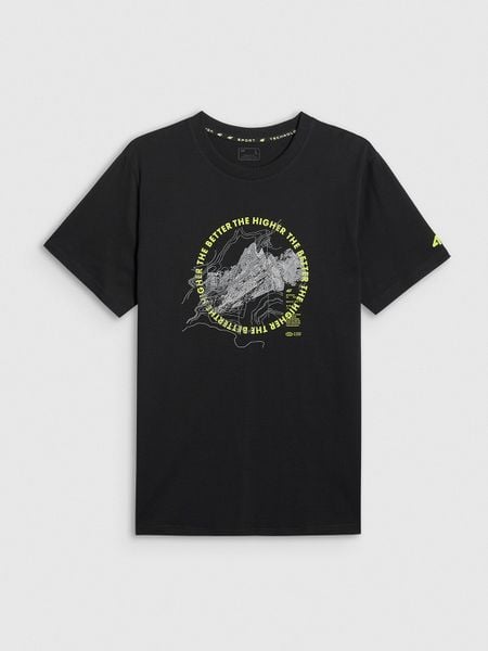 4F T-shirt regular z nadrukiem męski - czarny L. Czarne t-shirty męskie 4f, l, bez wzorów, z bawełny, bez kołnierzyka, bez ramiączek. Za 69.99 zł.