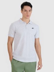 4F Koszulka polo regular męska - szara XXL. Szare koszulki polo męskie 4f, m, bez wzorów, z bawełny, klasyczne, bez kołnierzyka, bez ramiączek. Za 89.99 zł.