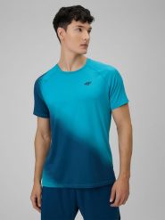 4F Koszulka treningowa regular szybkoschnąca męska - turkusowa XXL. Niebieskie t-shirty męskie 4f, m, bez wzorów, ze skóry, bez kołnierzyka, bez ramiączek. Za 129.99 zł.