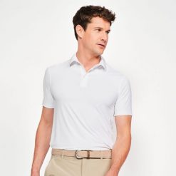 Koszulka polo do golfa z krótkim rękawem męska Inesis WW900. Białe koszulki polo męskie INESIS, l, bez wzorów, z dżerseju, sportowe, bez kołnierzyka, bez ramiączek. Za 99.99 zł.