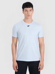 4F Koszulka treningowa szybkoschnąca męska - niebieska XL. Niebieskie t-shirty męskie 4f, m, bez wzorów, z elastanu, bez kołnierzyka, bez ramiączek. Za 99.99 zł.